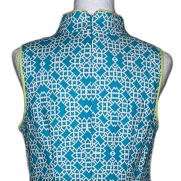 NWT Eliza J Turquoise Blue & Lime Green Sleeveless Retro Mod Print Dress - 6 - Picture 6 of 12